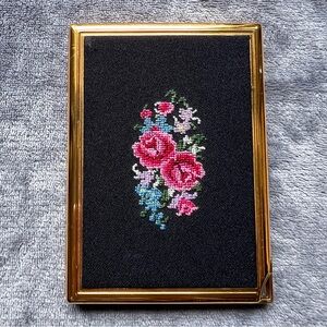 Vintage Colibri Japan Cigarette Case Black Gold Tone Lighter Floral Embroidery